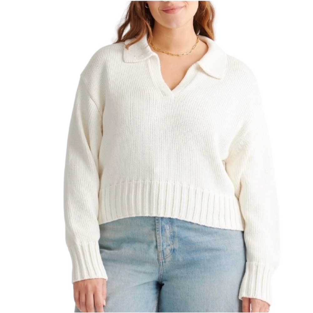 Quince 100% Organic Cropped Cotton Sweater Ivory Size M